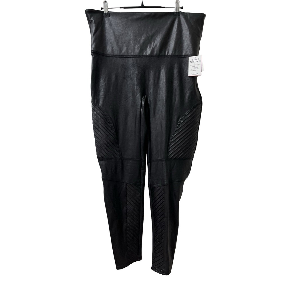 SPANX‎ Faux Leather Moto Mid Rise Leggings Size 3XP Black Edgy Baddie 20136P NWT